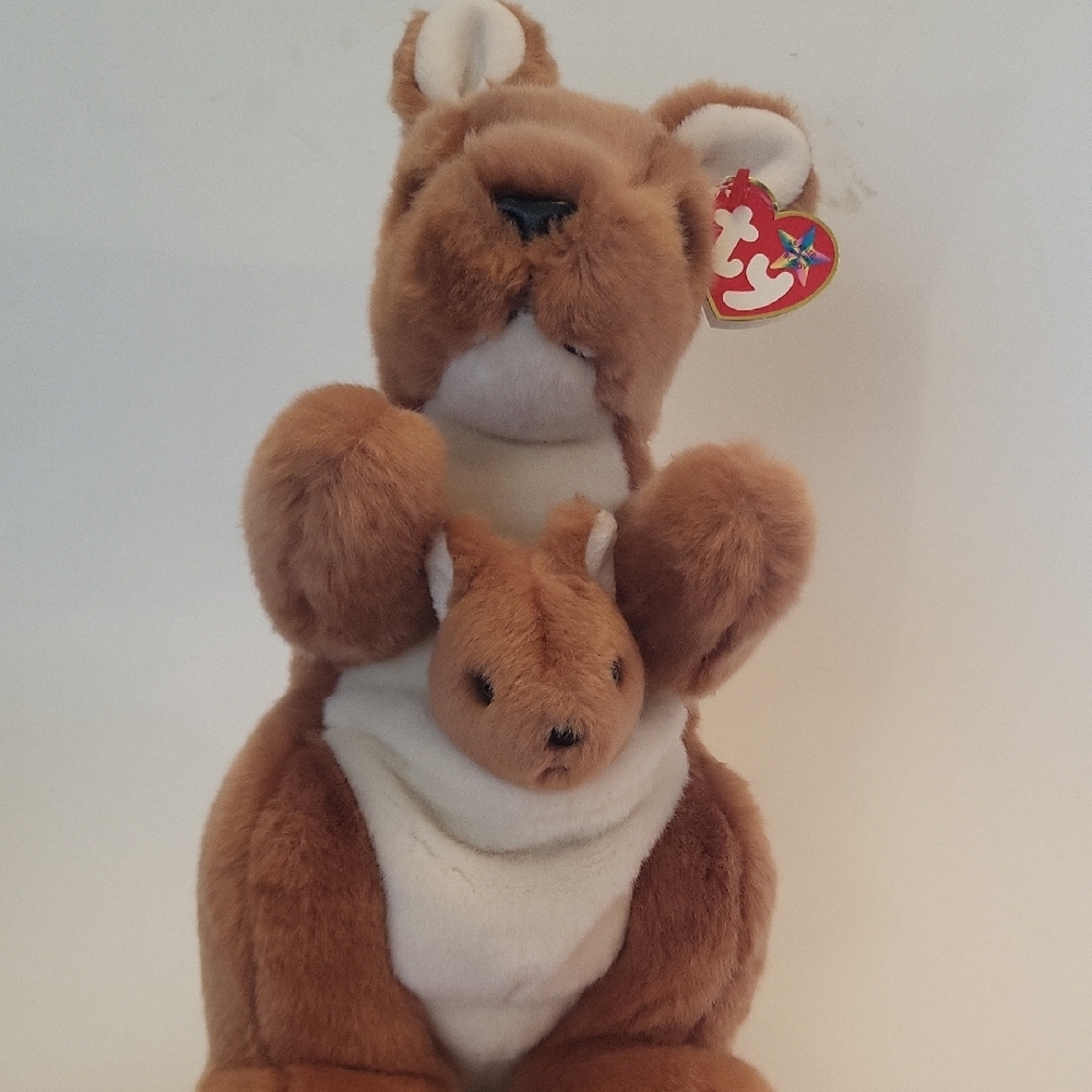 Ty Plush Kangaroo with Joey - Brown and White